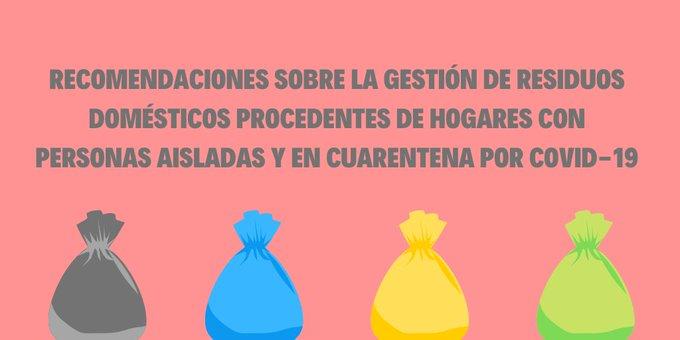 COVID-19: Recomendaciones sobre la gestión de residuos domésticos procedentes de hogares con personas aisladas/en cuarentena