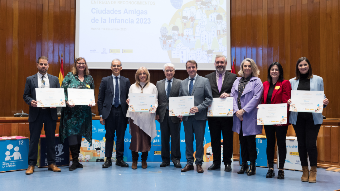 Ocho Entidades Locales reciben por primera vez el diploma Ciudad Amiga de la Infancia